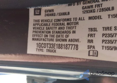 2008 Chevrolet Colorado Lt from USA, damaged, VIN 1GCDT33E188187778